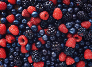 blueberies, raspberries and black berries shot top down